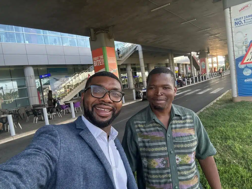 Benson picking Elvis on arrival at the Kenneth Kaunda International Airport in Lusaka, Zambia